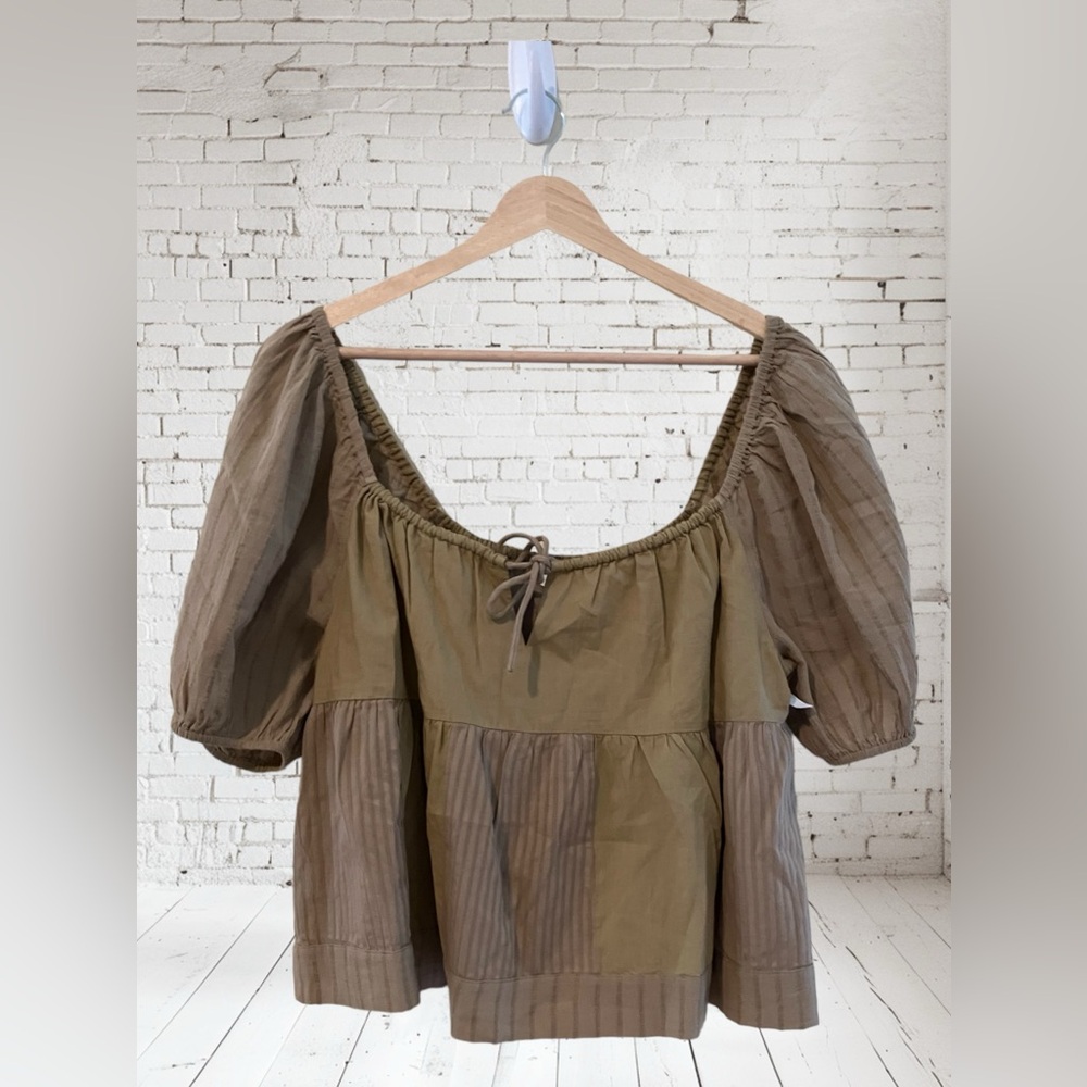 Treasure & Bond Puff Sleeve Cropped Top Khaki Size S New Without Tags
